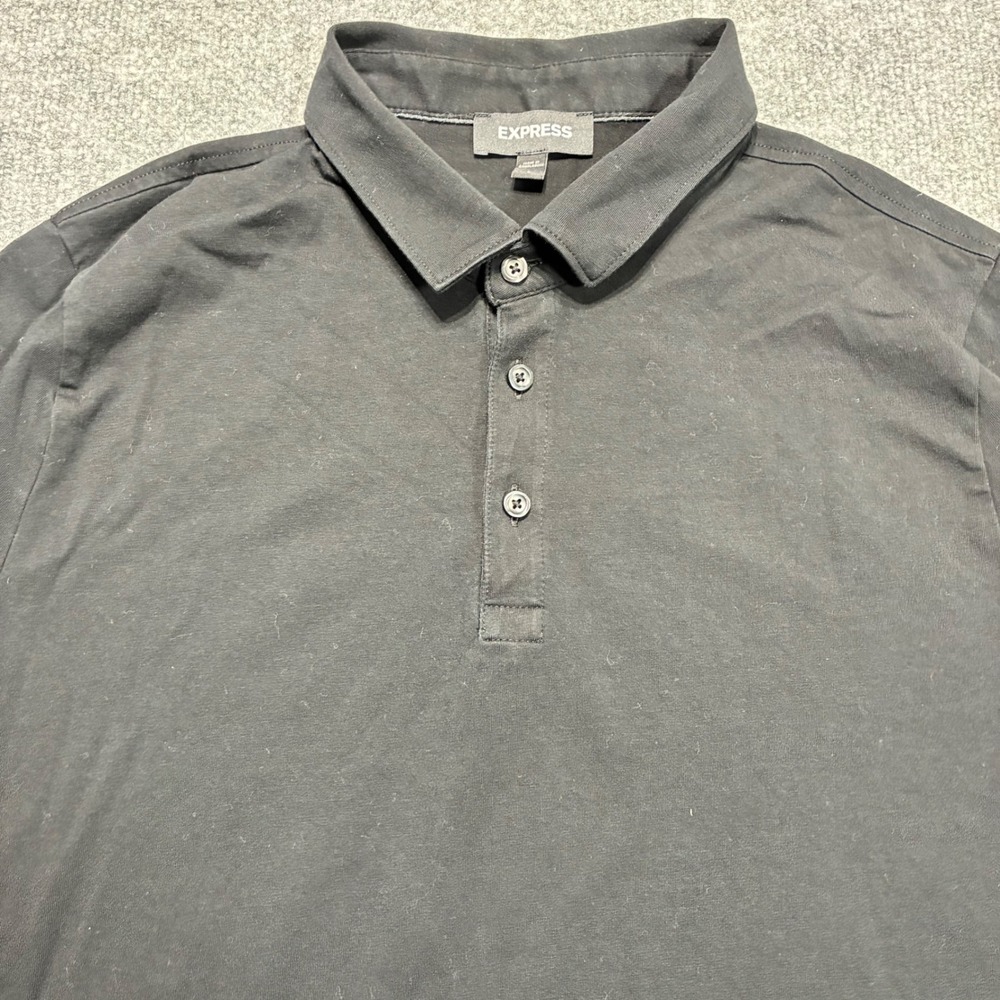 EXPRESS Polo Shirt Mens Lg Black Short Sleeve Button-neck Business Casual Preppy